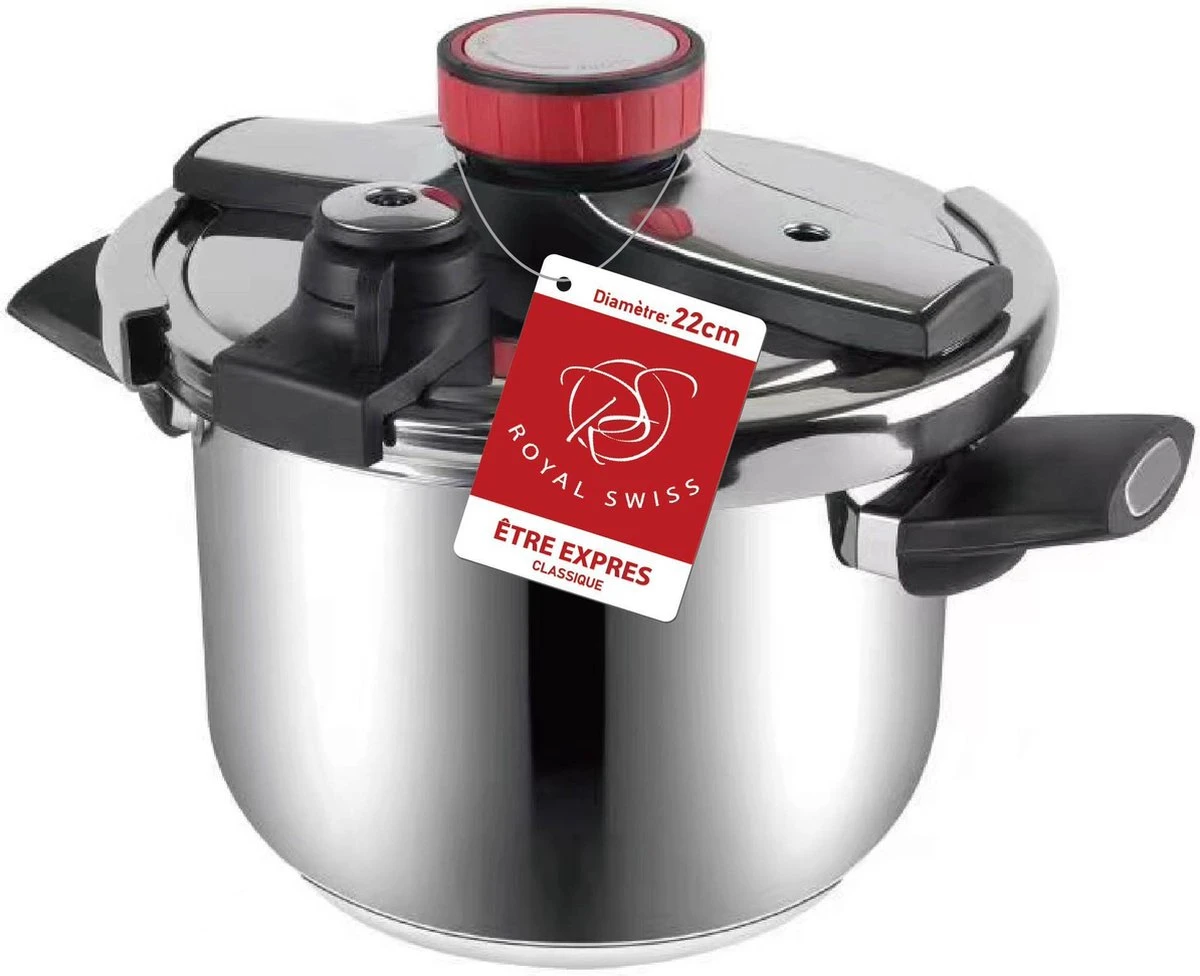 Royal Swiss Snelkookpan / Couscous Pan - 2 In 1 - 10 Liter - Ø 26 Cm - RVS - Inductie - Automatische Sluiting 6 Royal Swiss Snelkookpan / Couscous Pan - 2 In 1 - 10 Liter - Ø 26 Cm - RVS - Inductie - Automatische Sluiting - Afbeelding 6