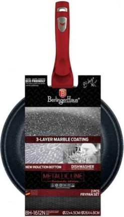 Berlinger Haus 1612 - Set Van 2 Granietpannen - Koekenpan - Rood Metallic - Burgundy Line - 22 En 26 Cm -Keuken Pot Winkel 686x1200