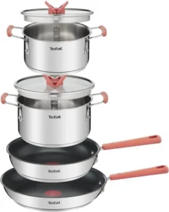 TEFAL G720S604 6-delige Stapelbare Pannenset OPTI'SPACE - RVS - Alle Kookplaten Inclusief Inductie