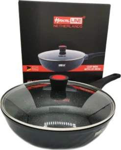 Marble Coating Wokpan Inductie - Met Glazen Deksel - Zwart - 30 Cm -Keuken Pot Winkel 961x1200